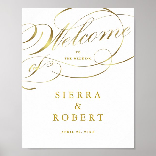 Mariage Affiche de bienvenue Fancy Faux Gold Scrip (Devant)