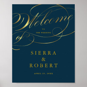 Mariage Affiche de bienvenue Marine Bleu Gold Scri