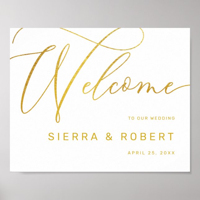 Mariage Affiche de bienvenue Moderne Faux Gold Scr (Devant)