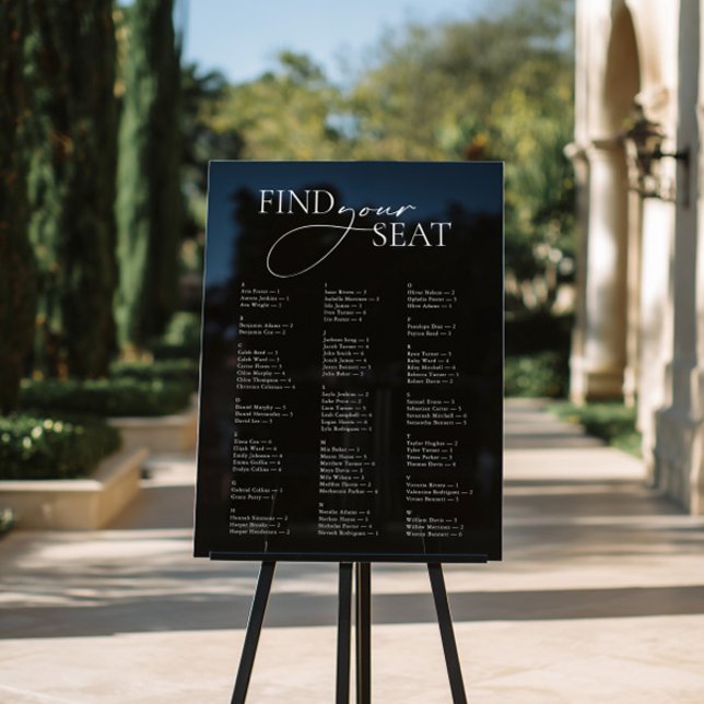 Mariage alphabétique en acrylique noir (Black Acrylic Alphabetical Wedding Seating Chart)