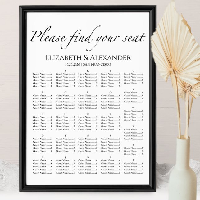 Mariage Alphabétique Noir & Blanc - Tableau de siè (Créateur téléchargé)