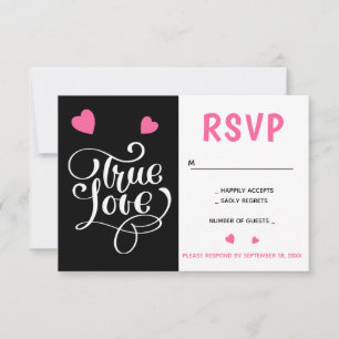 Mariage Amour Coeur Rose RSVP Noir Fête