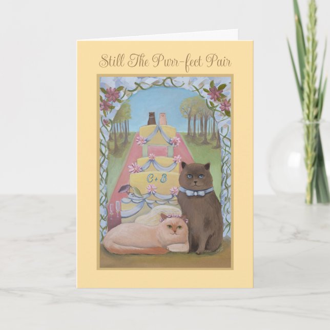 Mariage Anniversaire Chat Thème Plié Carte (Devant)