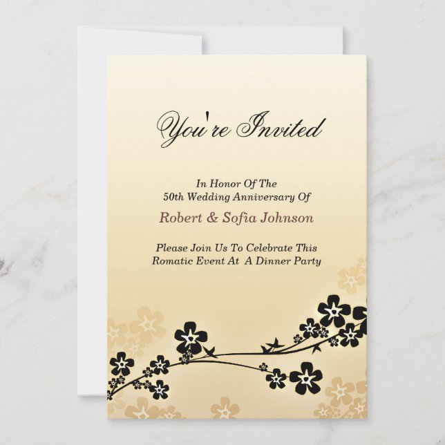 mariage anniversaire invitation élégante et classi (Devant)