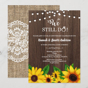Mariage anniversaire invitation tournesol rustique