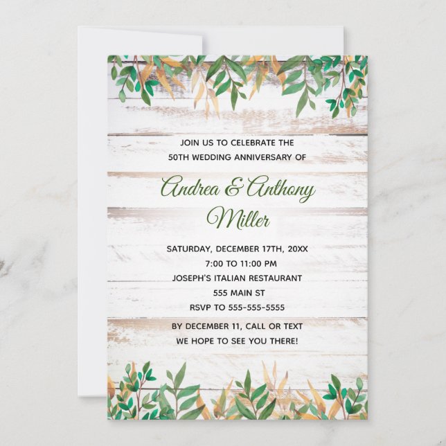 Mariage Anniversaire Invitation Verdure Rustique (Devant)