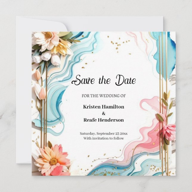 Mariage Aquarelle Moderne Enregistrer La Carte Dat (Devant)