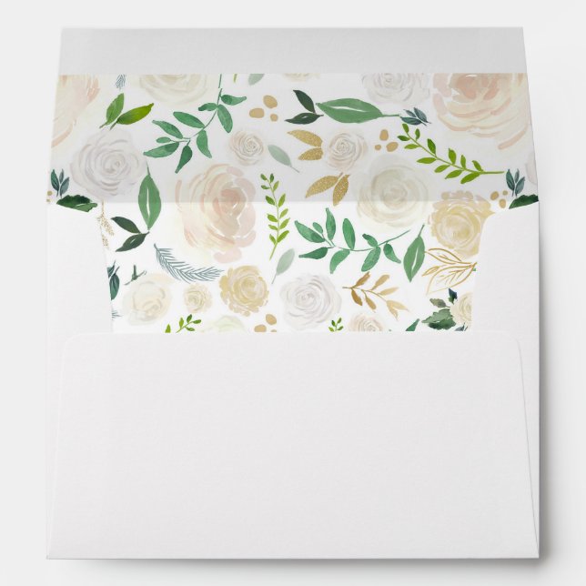 Mariage Aquarelle Rose Flore Liner Enveloppe 2 (Dos (Bas))