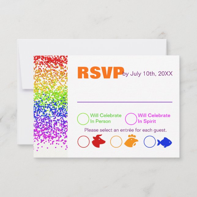 Mariage arc-en-ciel Fun et invitation moderne RSVP (Devant)