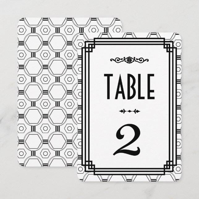 Mariage Art déco blanc et noir Numéros de table (Devant / Derrière)