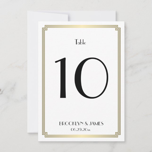 Mariage Art Déco Blanc Et Or Numéro De Table (Devant)