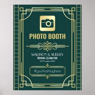 Mariage Art Déco Booth Booth Gold Green Sign