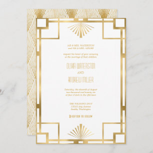 Mariage Art déco   Invitations Gold et White