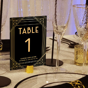 Mariage Art Déco noir et or Numéro de table Signe