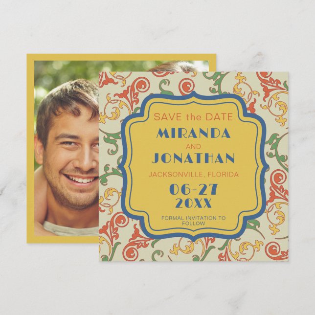 Mariage Art Nouveau Enregistrer la carte Date (Devant / Derrière)