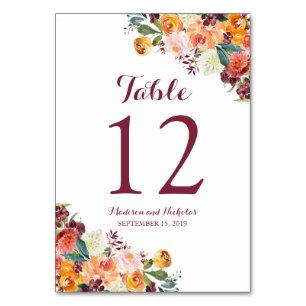 Mariage Automne Fleur Numéro de tableau Cartes Ora