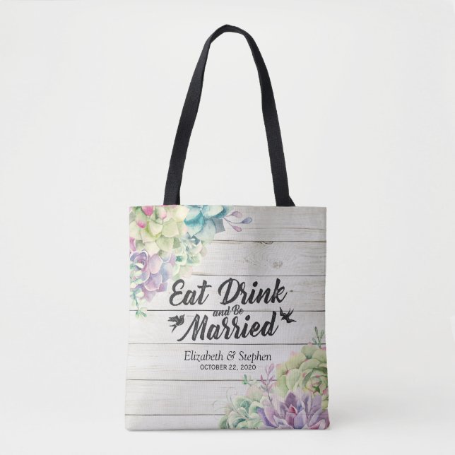 Mariage Bienvenue Sacs cadeaux Succulents Bois rus (Devant)
