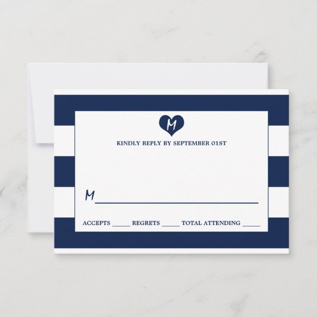 Mariage blanc et bleu marine moderne Chic RSVP (Devant)
