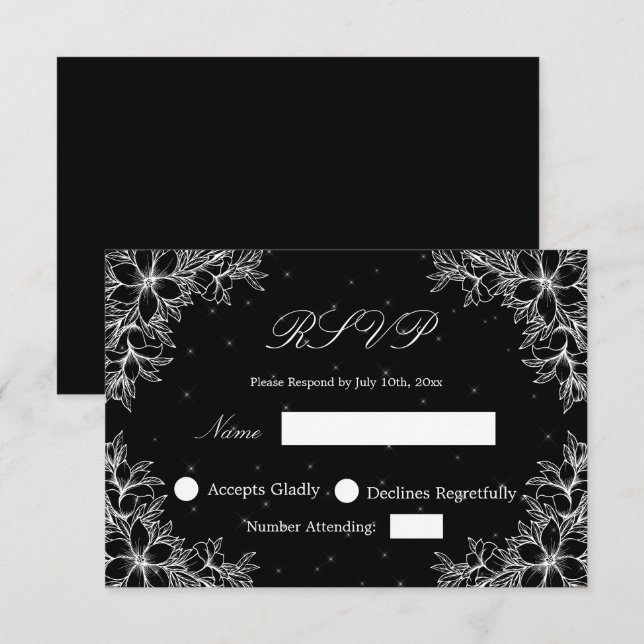 Mariage blanc RSVP avec graphismes floraux ornés (Devant / Derrière)