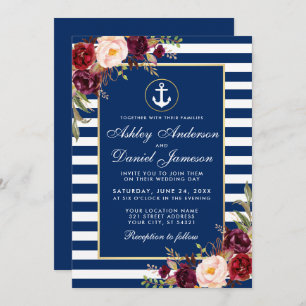 Mariage Bleu Bleu Bleu Burgundy Invitation B