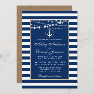 Mariage Bleu Bleu Bleu Rayures Invitation B
