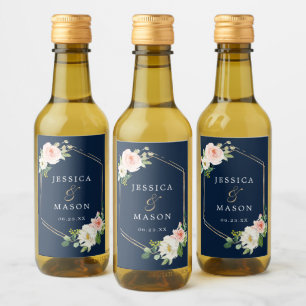 Mariage bleu bleu or Blush Mini Étiquettes de vin