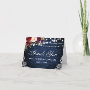 Mariage Bleu Bois Floral Lumières Dentelle Merci N