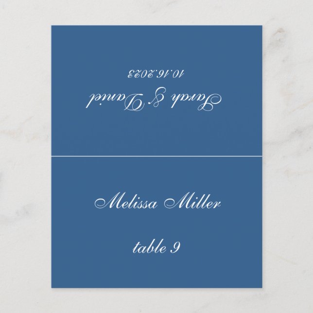 Mariage bleu classique Carte Place Nom de l'invité (Devant)