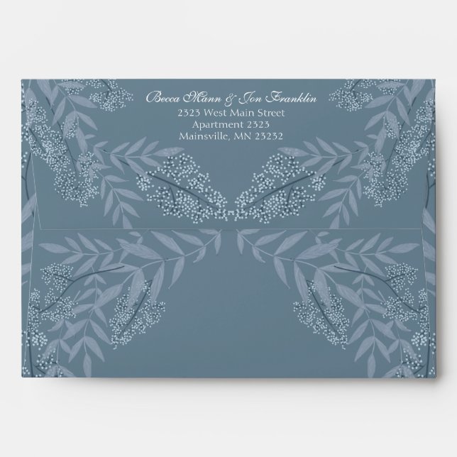 Mariage bleu Dusty Enveloppe botanique Vintage (Dos (Haut rabat))