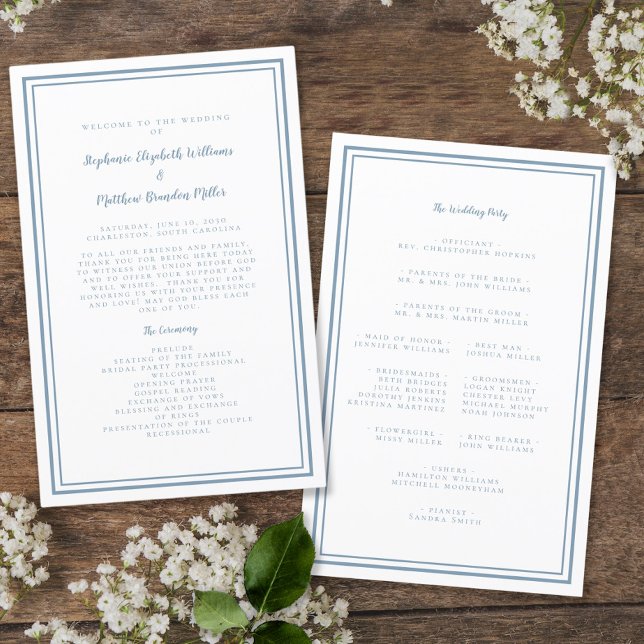 Mariage bleu Dusty Script Programme de cérémonie m (Créateur téléchargé)
