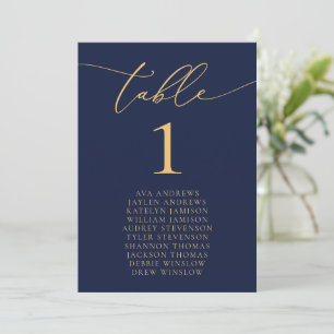 Mariage bleu et or de la Marine Numéro de table de
