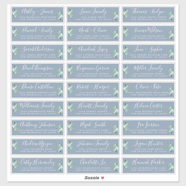 Mariage bleu Foliage Étiquettes de adresse invités (Feuille)