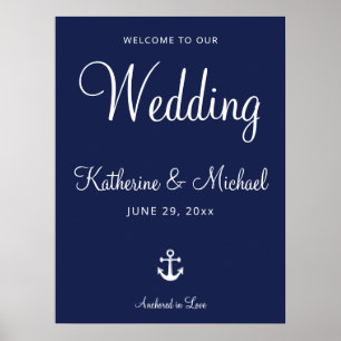Mariage bleu marine Affiche de bienvenue et Ancre