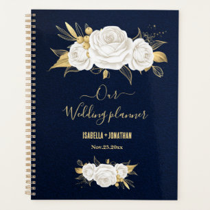 mariage bleu marine floral or blanc