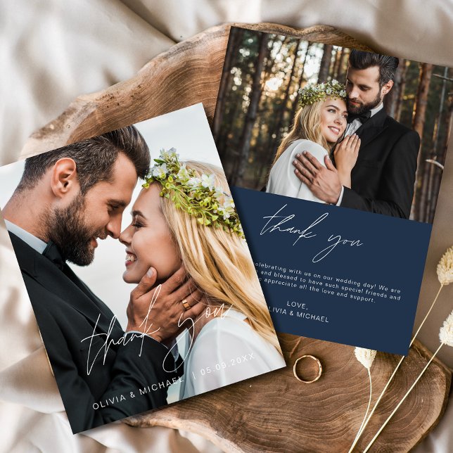 Mariage bleu marine Minimaliste Merci Cartes (Créateur téléchargé)