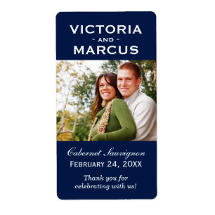 Mariage bleu marine Monogramme photo Vin bouteille