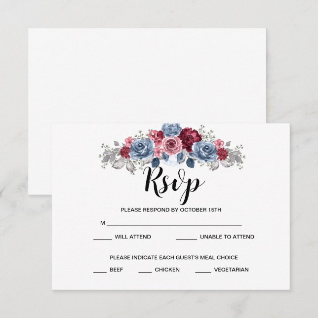 Mariage Bleu Poussiéreux et Bourgogne  RSVP   (Devant / Derrière)