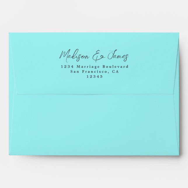 Mariage bleu turquoise Enveloppe d'adresse de reto (Dos (Haut rabat))