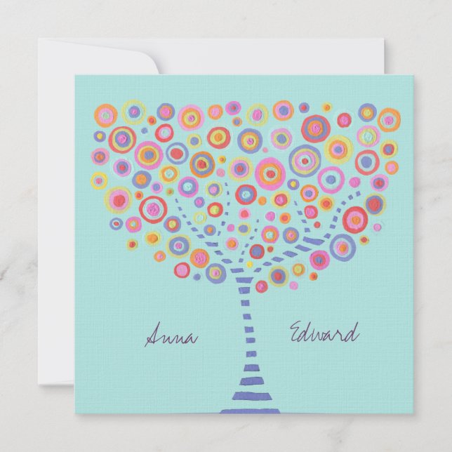 Mariage Blue Aqua Cercle Tree Invitation rétro (Devant)