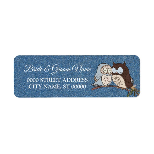Mariage Blue Brown Owl Parties scintillant Adresse (Devant)