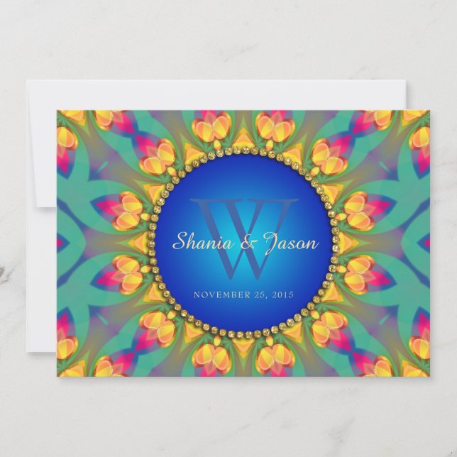 Mariage bohème tournesol Monogramme 5x7 Invitation (Devant)