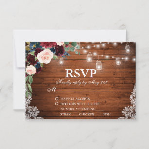 Mariage Bois rustique Bourgogne Bleu Floral RSVP R