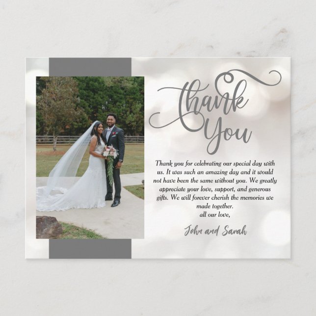 Mariage Bokeh Merci note Carte postale (Devant)