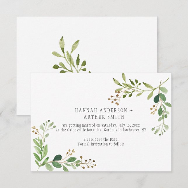 Mariage Botanique Enregistrer La Date Invitations  (Devant / Derrière)