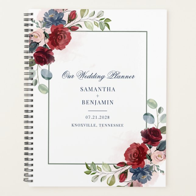 Mariage botanique floral bordeaux verdure script (Devant)