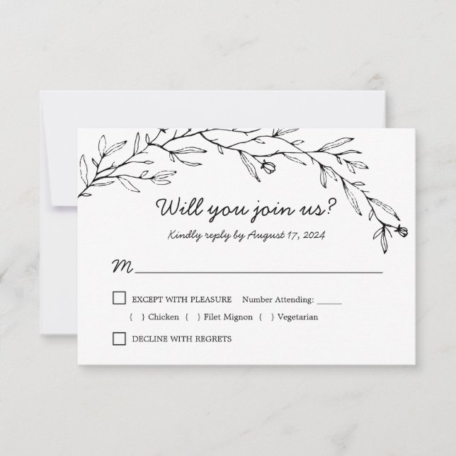 Mariage botanique floral RSVP avec choix de repas (Devant)