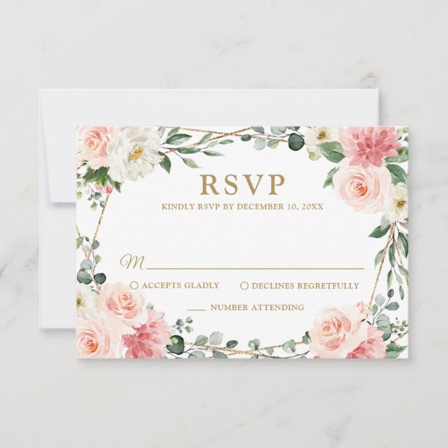 Mariage botanique géométrique rose pâle RSVP (Devant)