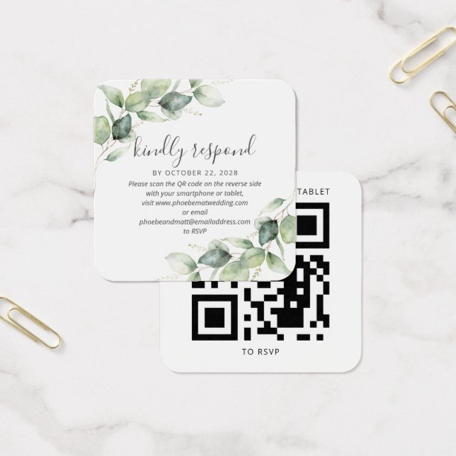 Mariage botanique moderne Eucalyptus QR Code RSVP (Bureau)