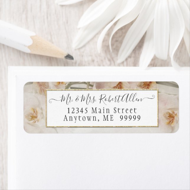 Mariage botanique rose floral élégant Script or (En situation)
