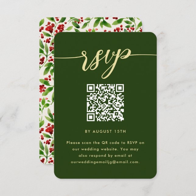 Mariage botanique rustique vert RSVP avec code QR (Devant / Derrière)